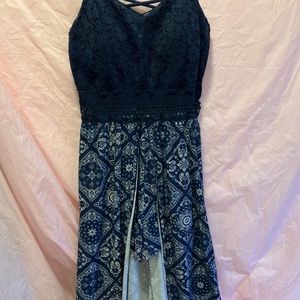 Blue romper with train